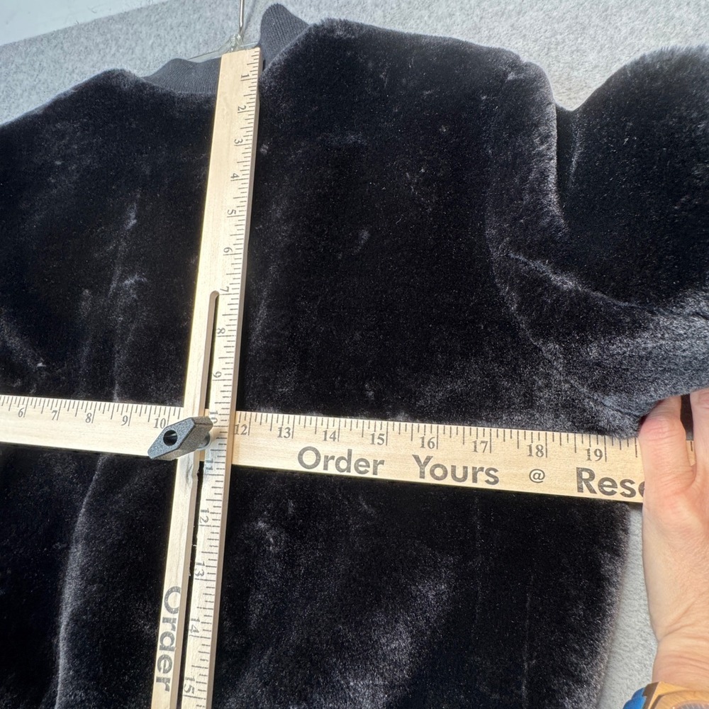 Seek The Label Faux Fur Bomber Jacket XS Black Cropped Ring Pull Zip Up - Picture 7 of 8